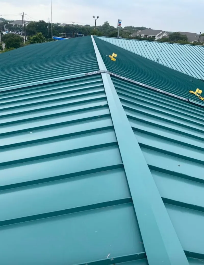 Green commercial metal roof ridge and valley for Metal Roof Repair in Trumbull
